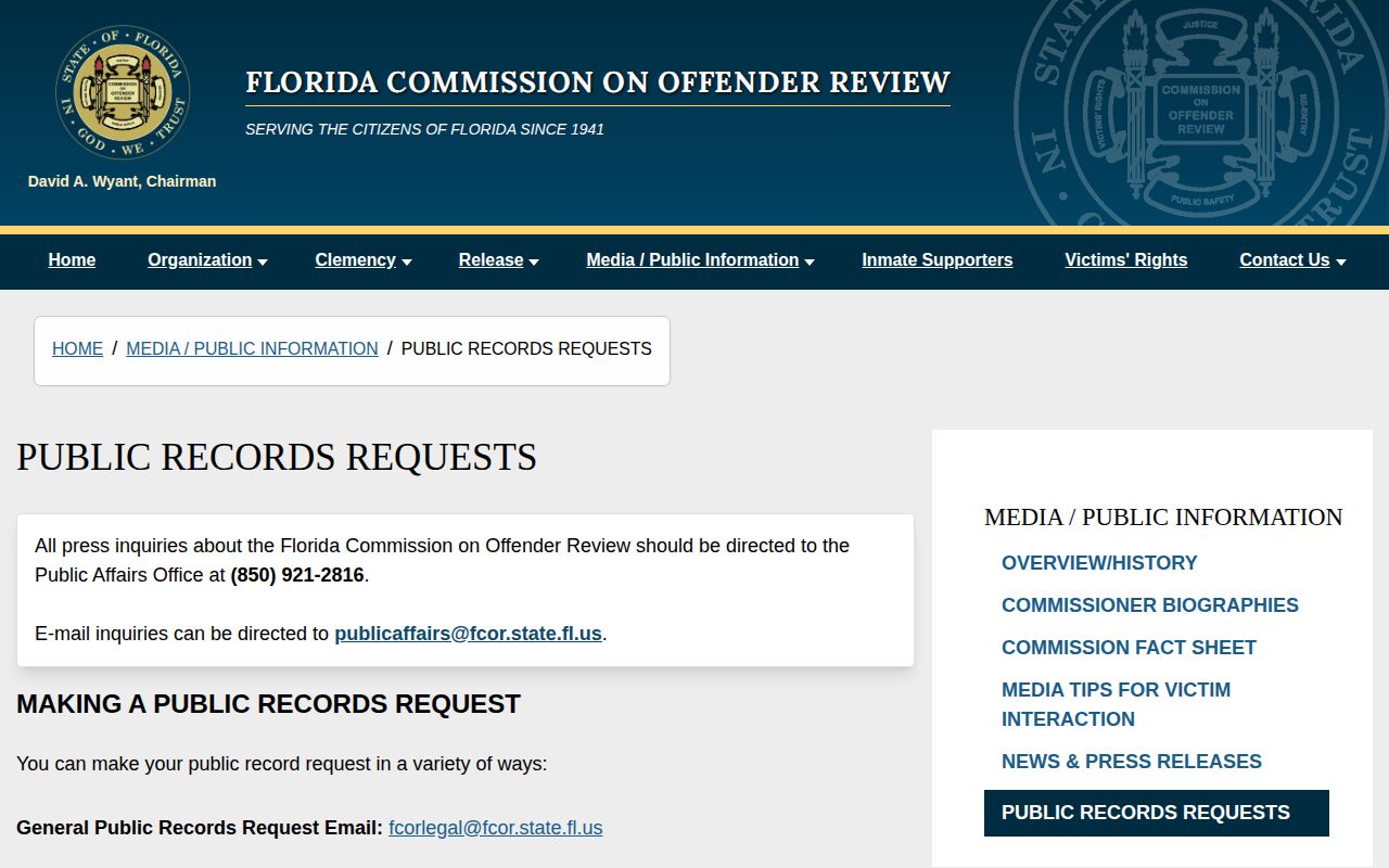 Florida parole records request for a Hernando County supervision decision
