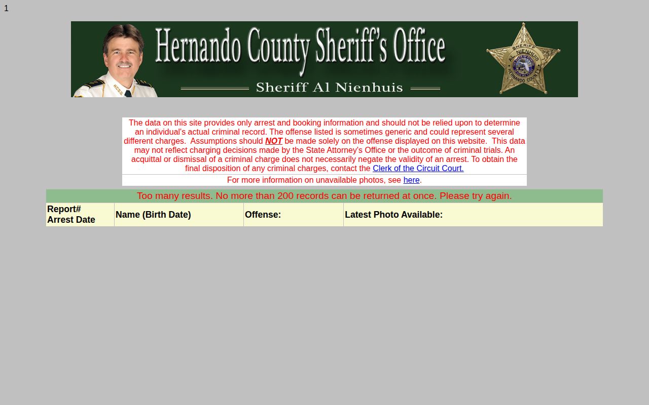 HCSO arrest archive for Hernando County released inmate booking photos