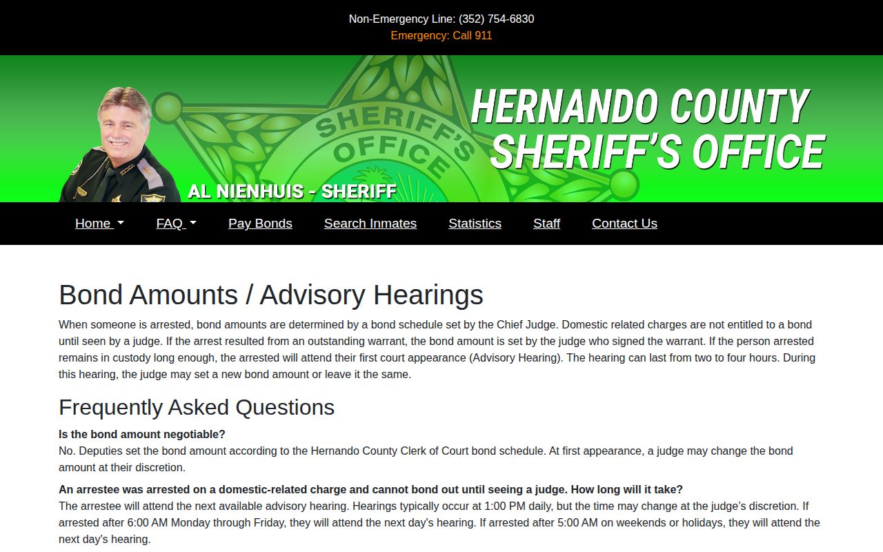 Hernando County bond information for 24-hour releases