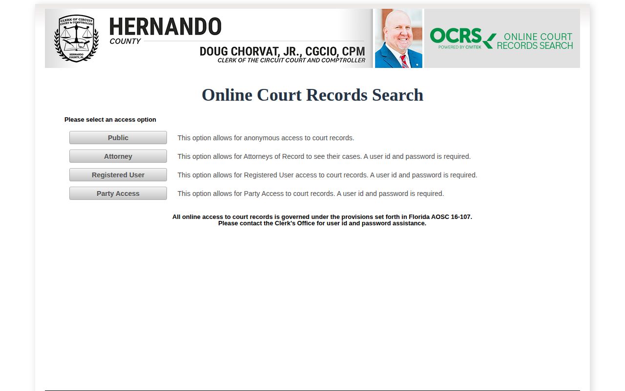 Hernando County court records search for released inmate case status