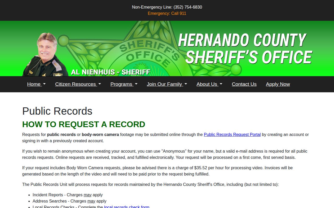 Hernando County 72-hour release records request channels
