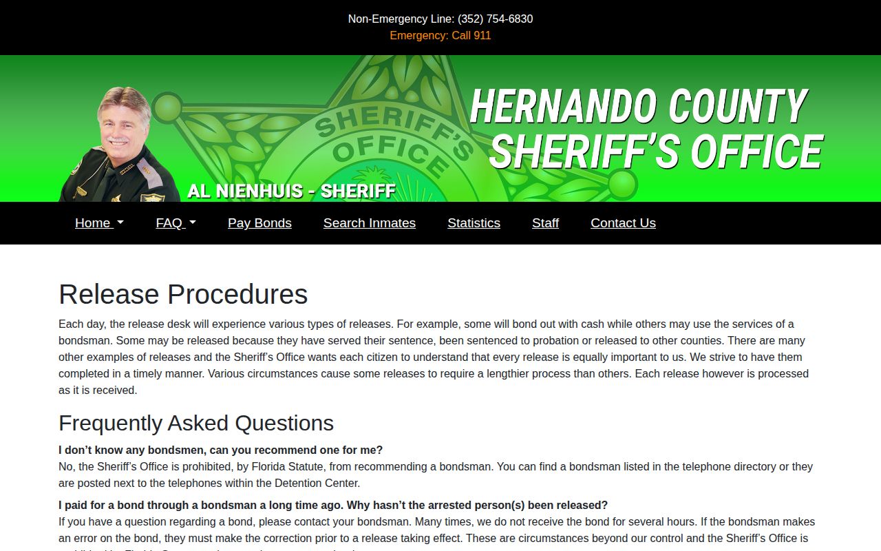 Hernando County 24-hour release processing periods